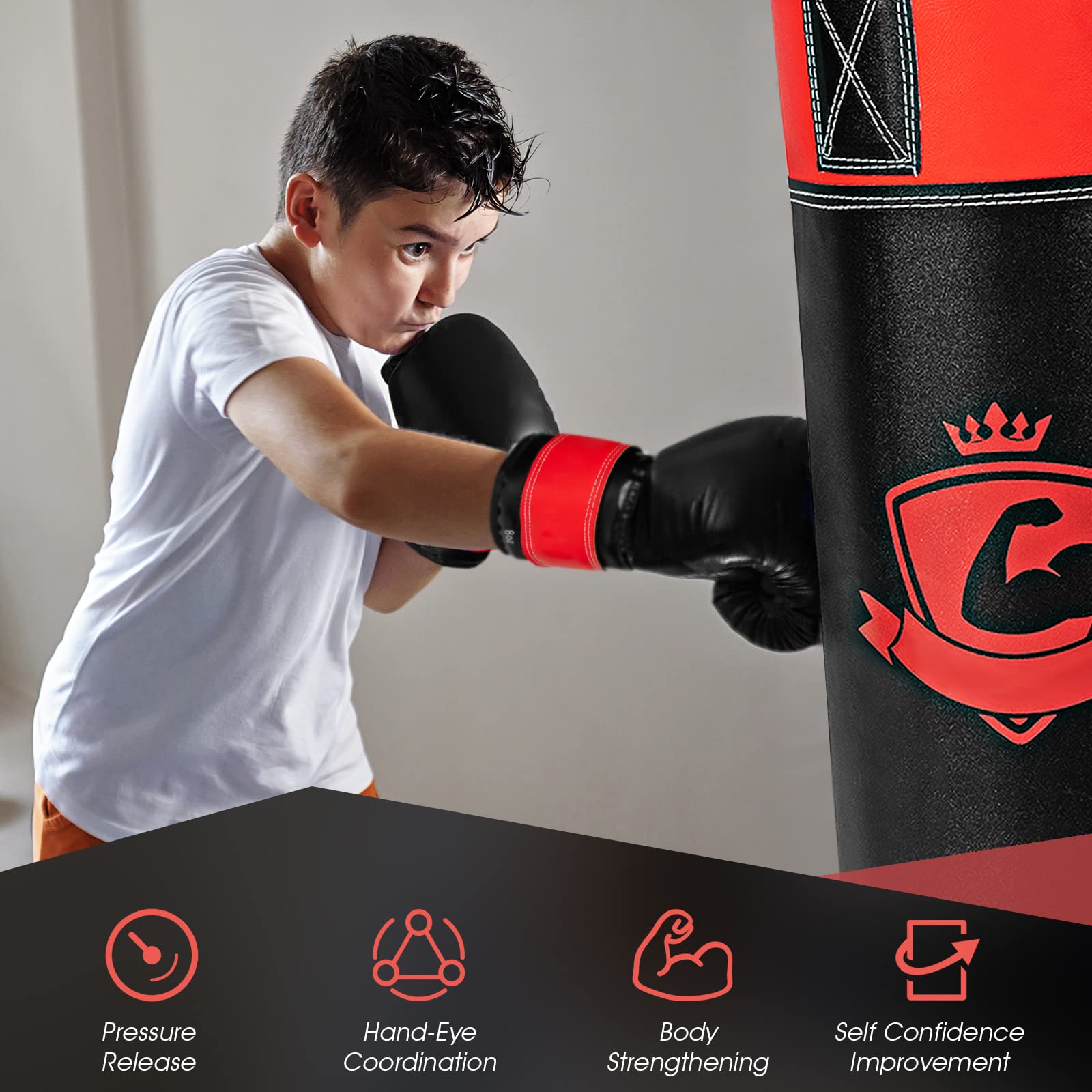 HOGEBABY Kids Hanging Punching Bag Set, 6 PCS Filled 4-Tier PVC Boxing Set - Image 9