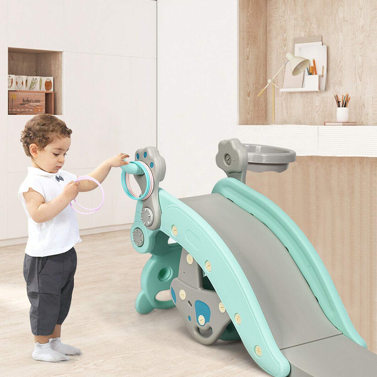 HOGEBABY 5 in 1 Toddler Slide Rocking Toy, Slide for Kids with Detachable Stool, Foldable Climber Playground Slide - Image 9