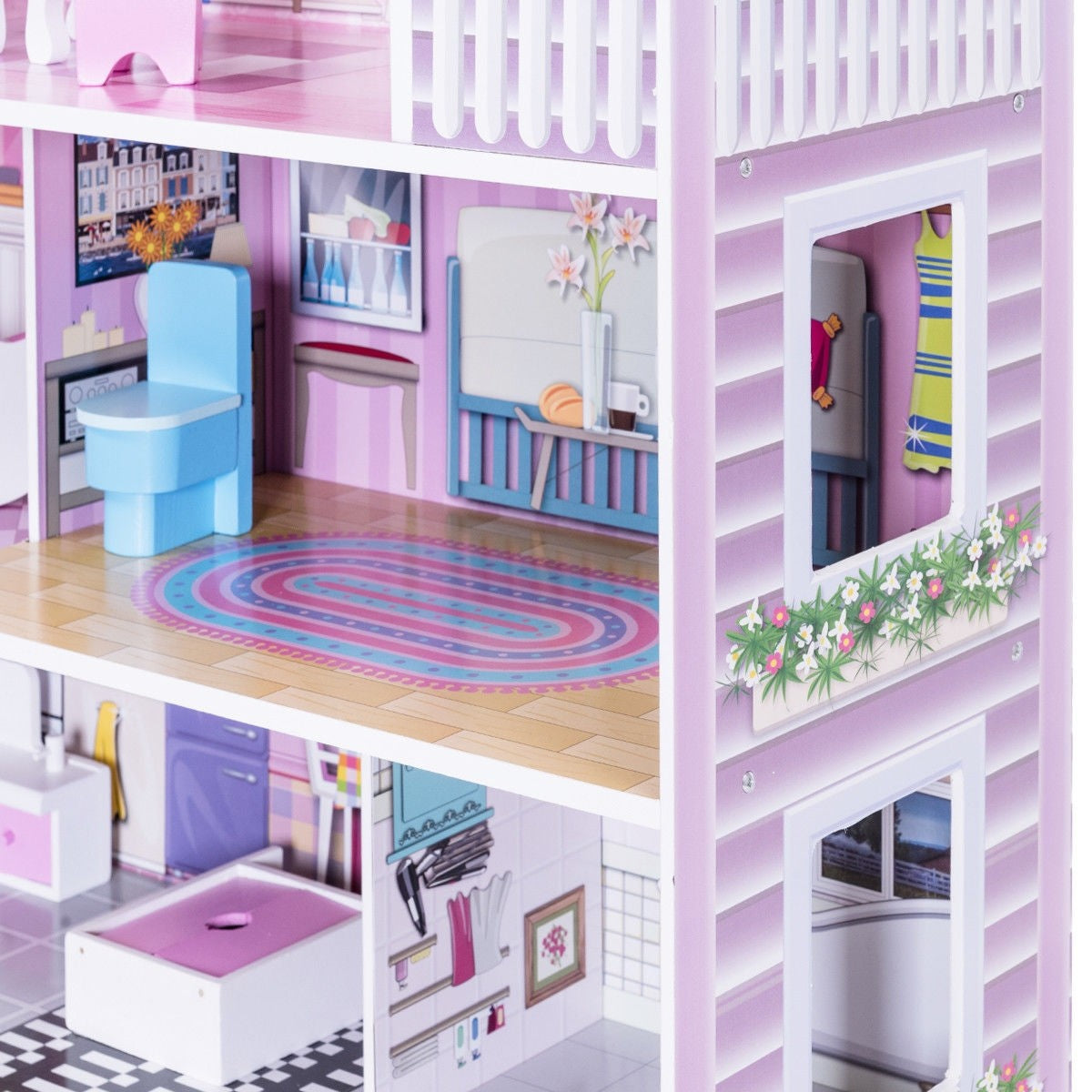 HOGEBABY Dollhouse, Toy Family House with 15 pcs Furniture, Cottage Uptown Doll House - Image 5