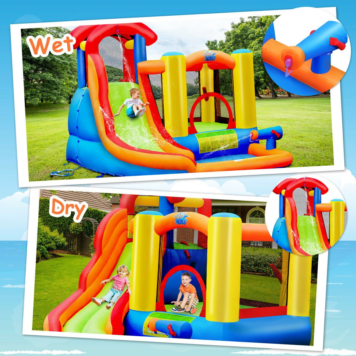 HOGEBABY 6 in 1 Water Slide Jumping Park w/Splashing Pool - Image 6